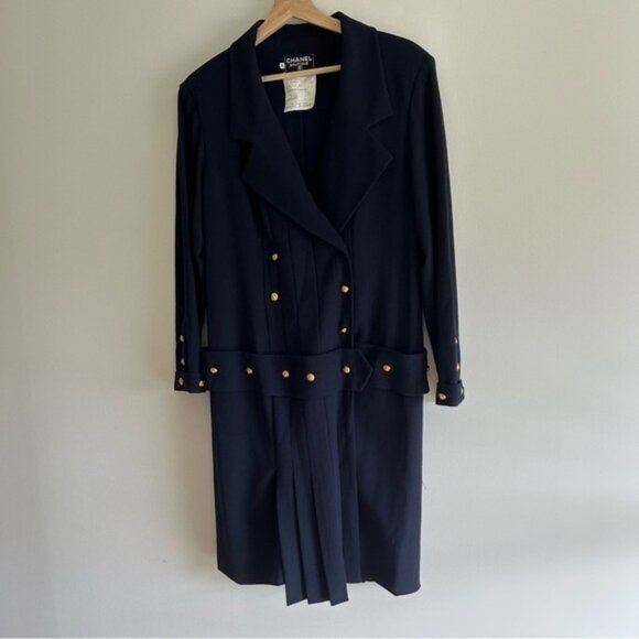 Vintage Chanel 80's Navy Maxi Pleated Dress Size 42 - Picture 12 of 13